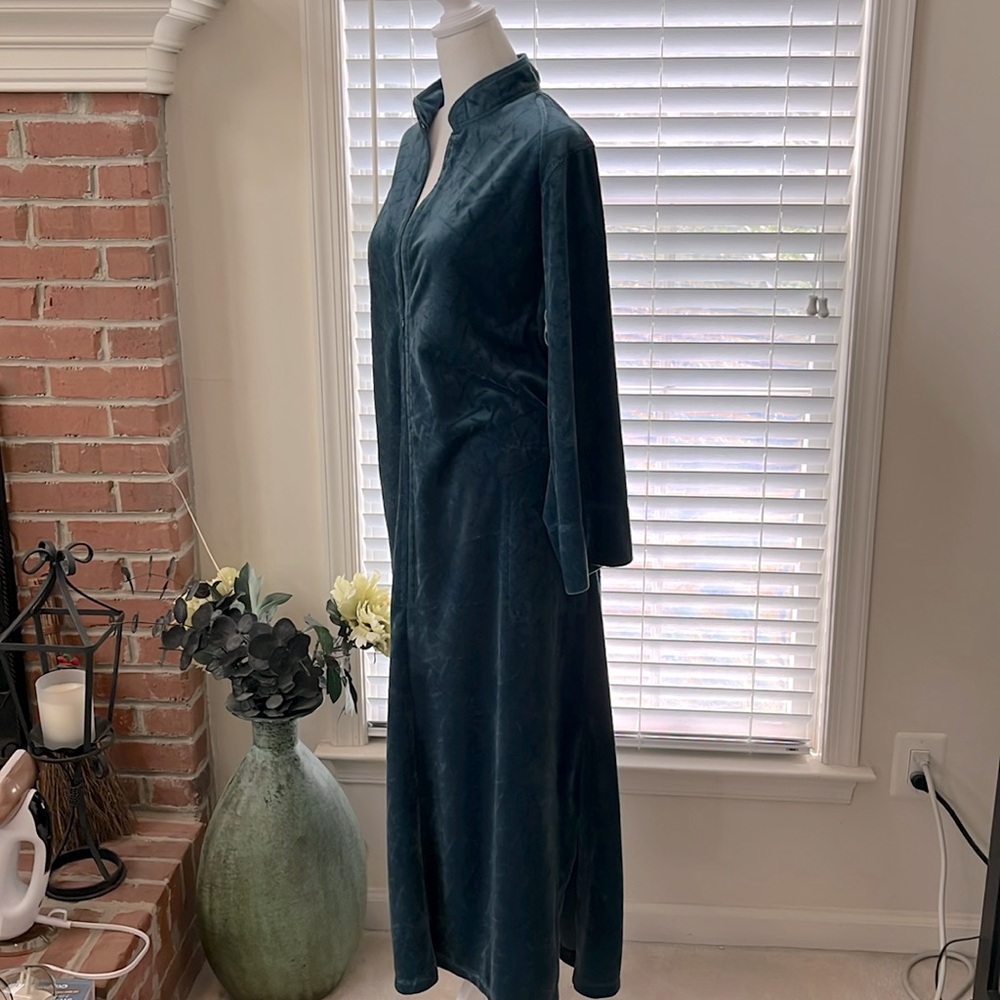 Natori long zip front robe deep green blue size medium - Picture 5 of 9